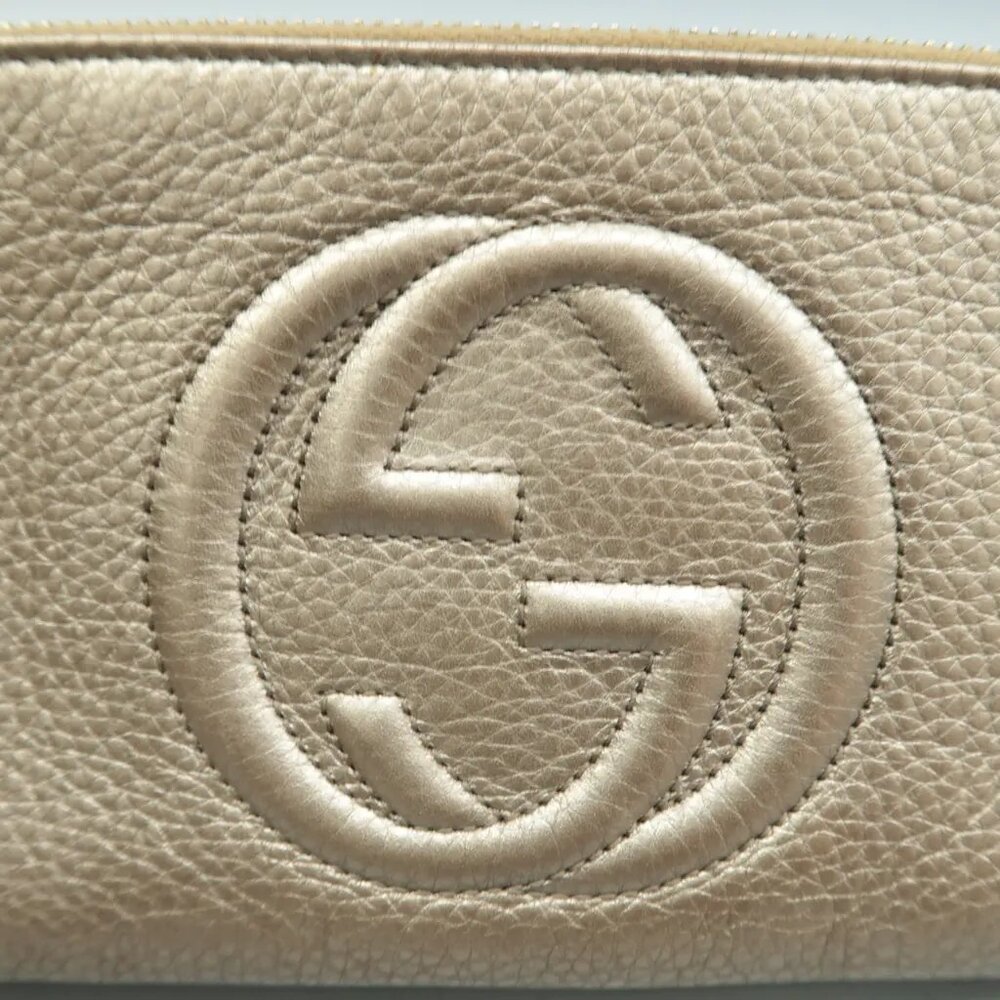 100% Authentic GUCCI Soho Champagne Leather Clutch Bag 323-091424 - Picture 9 of 12